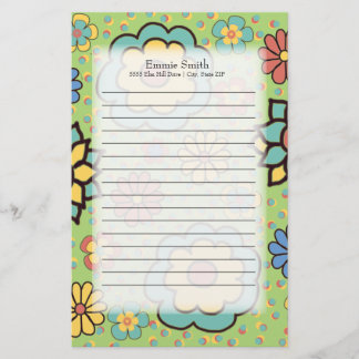 Personalisierte süße bunte Blumen auf Grün Briefpapier