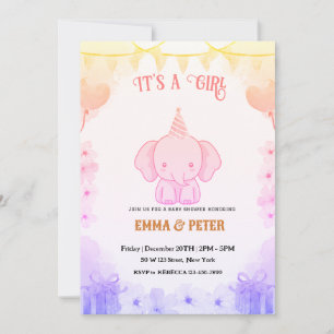 Personalisierte süße Elefant Rosa Babyparty Einladung