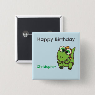 Personalisierte süße grüne Dinosaurier blaue Gebur Button