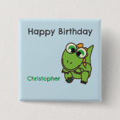 Personalisierte süße grüne Dinosaurier blaue Gebur Button (Vorderseite)