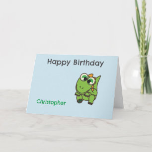 Personalisierte süße grüne Dinosaurier blaue Gebur Dankeskarte
