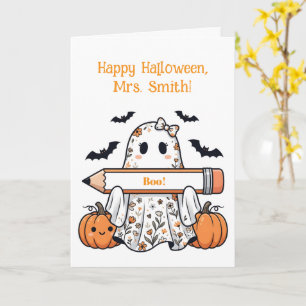 Personalisierte süße Halloween-Geist-Lehrerin Gruß Karte