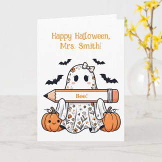 Personalisierte süße Halloween-Geist-Lehrerin Gruß Karte