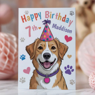 Personalisierte süße Hund 7. Geburtstagskarte für Karte