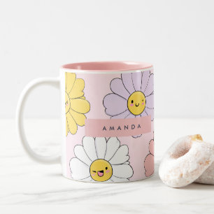Personalisierte Süße Kawaii Pastell Gänseblümchen Zweifarbige Tasse