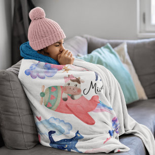 Personalisierte Süße Kuh, Weltraum, Katzen, Mond W Fleecedecke