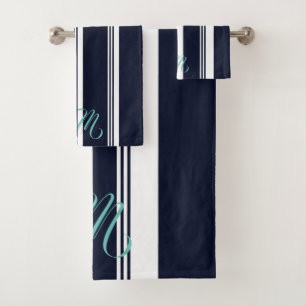 Personalisierte süße kursiv geschriebene navyblau badhandtuch set