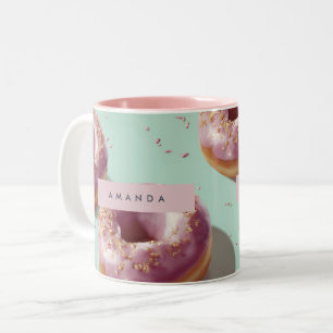 Personalisierte Süße Pastell-Donuts & Streusel Zweifarbige Tasse