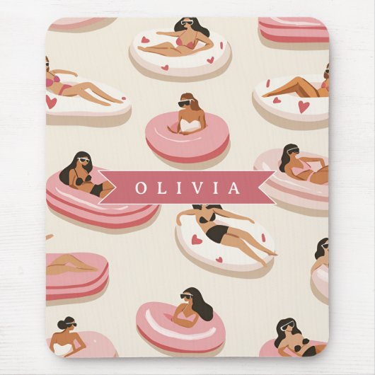 Personalisierte Süße Rosa Pool Schwimmkörper Somme Mousepad (Vorne)