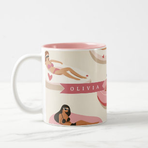 Personalisierte Süße Rosa Pool Schwimmkörper Somme Zweifarbige Tasse