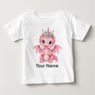 Personalisierte süße rosa Prinzessin-Drachenkrone Baby T-shirt