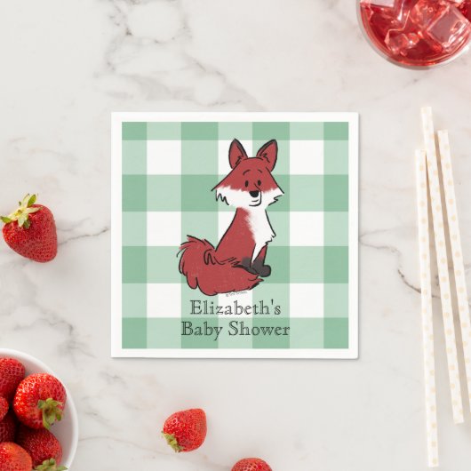 Personalisierte Süße Rote Fuchs Grün Gingham Baby Serviette (Beispiel)