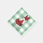 Personalisierte Süße Rote Fuchs Grün Gingham Baby Serviette (Ecke)