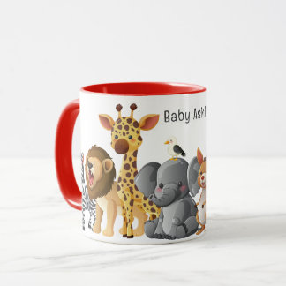 Personalisierte süße Safari-Tiere Kinder Name Tasse