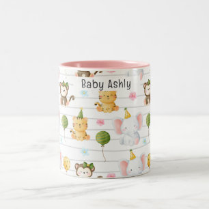 Personalisierte süße Safari-Tiere Kinder Name Zweifarbige Tasse