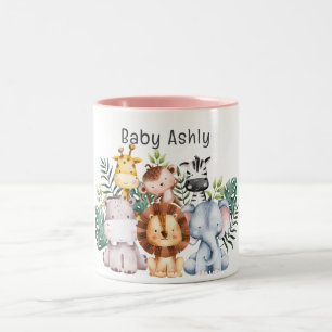 Personalisierte süße Safari-Tiere Kinder Name Zweifarbige Tasse