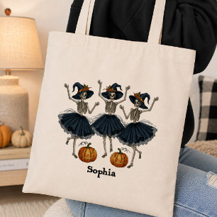 Personalisierte süße tanzende Skelette Halloween Tragetasche