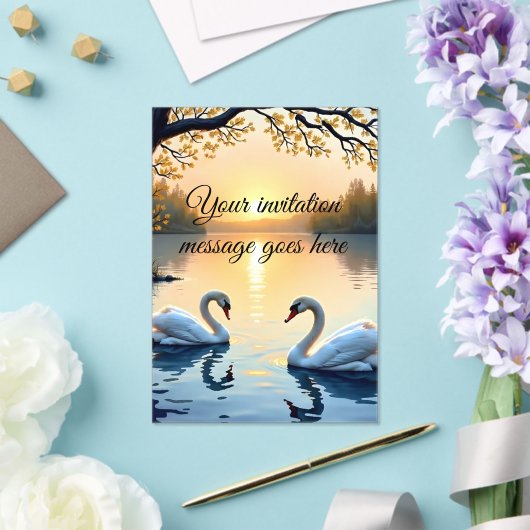 Personalisierte Swan Couple Einladung (In Situ (Hochzeit))