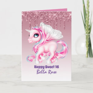 Personalisierte Sweet 16 Schöne Einhorn Geburtstag Karte