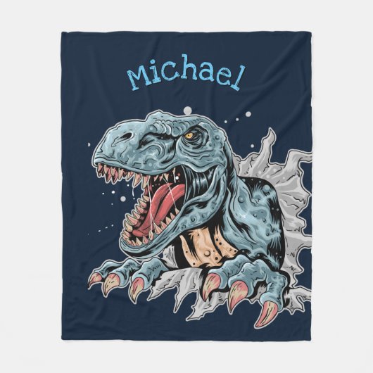 Personalisierte T-Rex-Dinosaurierdecke Fleecedecke (Vorderseite)