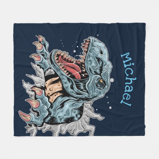 Personalisierte T-Rex-Dinosaurierdecke Fleecedecke (Vorderseite (Horizontal))