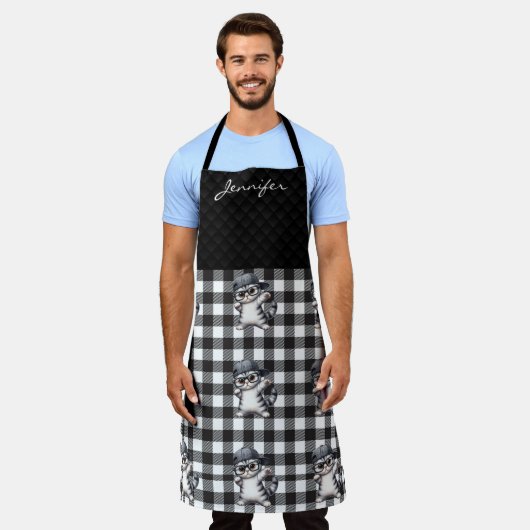 Personalisierte Tabby Cat All-over-Print-Schürze Schürze (Getragen)