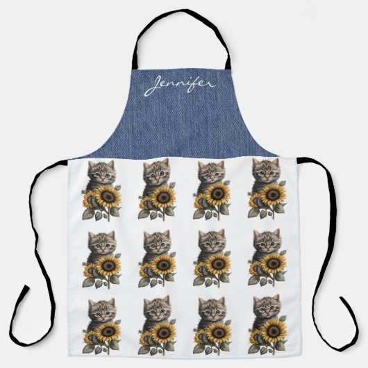 Personalisierte Tabby Cat-Blume All-over-Print-Sch Schürze (Vorderseite)