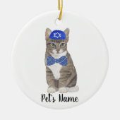 Personalisierte Tabby Cat (Grau) Yarmulke & Bow Kr Keramik Ornament (Vorne)