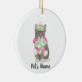 Personalisierte Tabby-Katze (grau) Pink & Green Sc Keramik Ornament (Rechts)