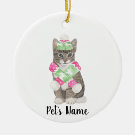 Personalisierte Tabby-Katze (grau) Pink & Green Sc Keramik Ornament