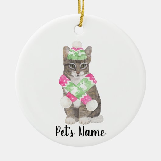 Personalisierte Tabby-Katze (grau) Pink & Green Sc Keramik Ornament (Vorne)