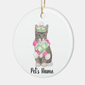 Personalisierte Tabby-Katze (grau) Pink & Green Sc Keramik Ornament (Links)