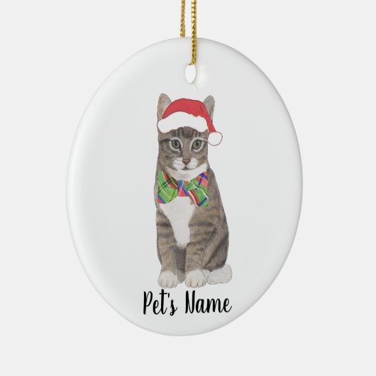 Personalisierte Tabby Katze (grau) Weihnachtsmannm Keramik Ornament (Rechts)