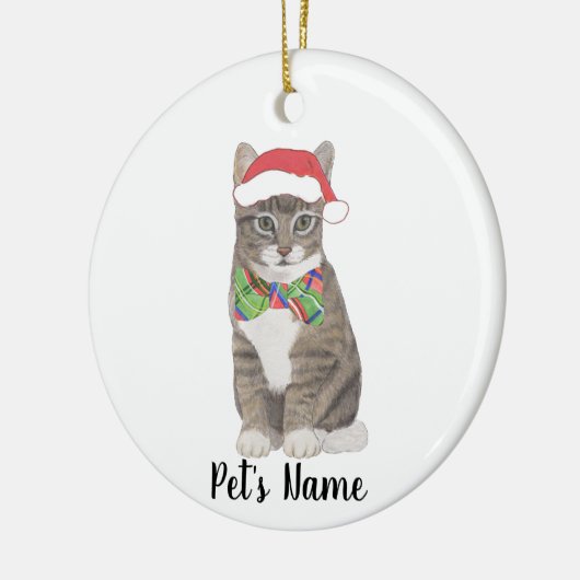 Personalisierte Tabby Katze (grau) Weihnachtsmannm Keramik Ornament (Links)