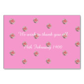 Personalisierte Tabelle mit rosa Rose Bud Name Tischnummer (Rückseite)