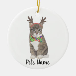 Personalisierte Tablettenkatze (grau) Antler & Bow Keramik Ornament