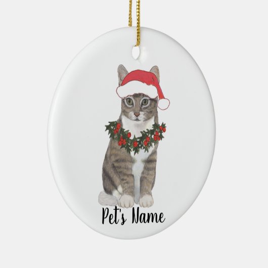 Personalisierte Tablettenkatze (grau) Keramik Ornament (Rechts)