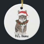 Personalisierte Tablettenkatze (grau) Keramik Ornament<br><div class="desc">Machen Sie die schöne Liste in diesem Jahr mit einem Ornament Ihrer Lieblings-Tabby Katze Elf!</div>