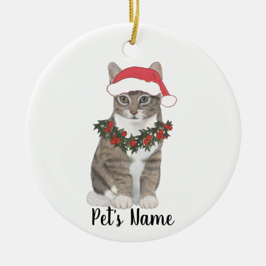 Personalisierte Tablettenkatze (grau) Keramik Ornament (Vorne)