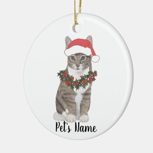 Personalisierte Tablettenkatze (grau) Keramik Ornament (Links)