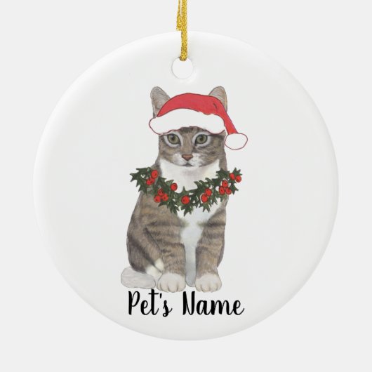 Personalisierte Tablettenkatze (grau) Keramik Ornament (Hinten)