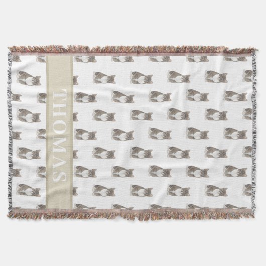 Personalisierte Tablettenkatze (grau) Tan & White Decke (Vorderseite)