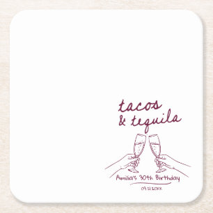 Personalisierte Tacos und Tequila Geburtstagsservi Rechteckiger Pappuntersetzer