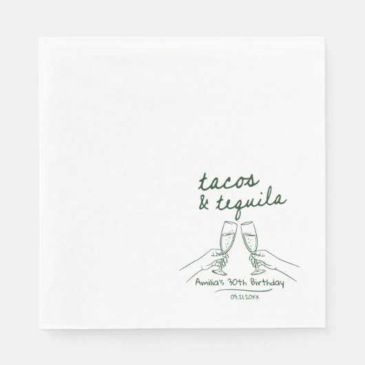 Personalisierte Tacos und Tequila Geburtstagsservi Serviette (Vorderseite)