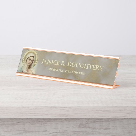 Personalisierte tadellose traurige Jungfrau Mary Schreibtischnamensplakette (Vorderseite )