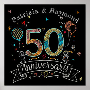 Personalisierte Tafel-Doodles zum 50. Jubiläum  Poster