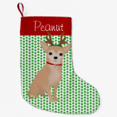 Personalisierte Tan Chihuahua und grüne Polka Dots Kleiner Weihnachtsstrumpf (Vorderseite)