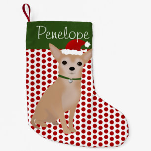 Personalisierte Tan Chihuahua und grüne Polka Dots Kleiner Weihnachtsstrumpf