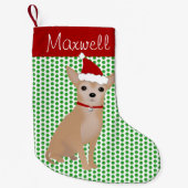 Personalisierte Tan Chihuahua und grüne Polka Dots Kleiner Weihnachtsstrumpf (Vorderseite)