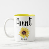 Personalisierte Tante Est. Farbige Sonnenblume Zweifarbige Tasse (Links)